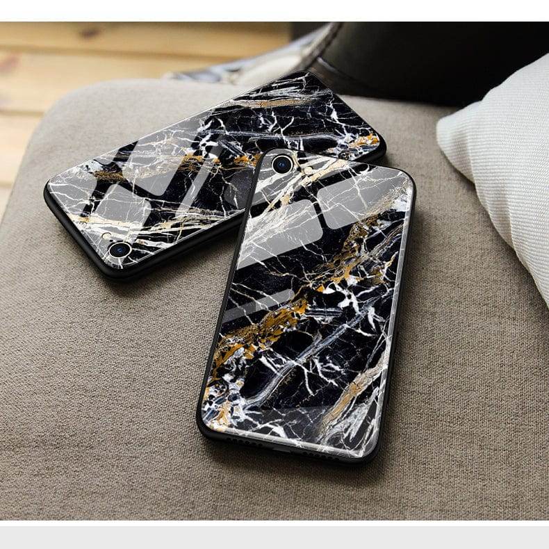 iPhone 13 Cover- Black Marble Series - HQ Ultra Shine Premium Infinity Glass Soft Silicon Borders Case - Futurestore.pk