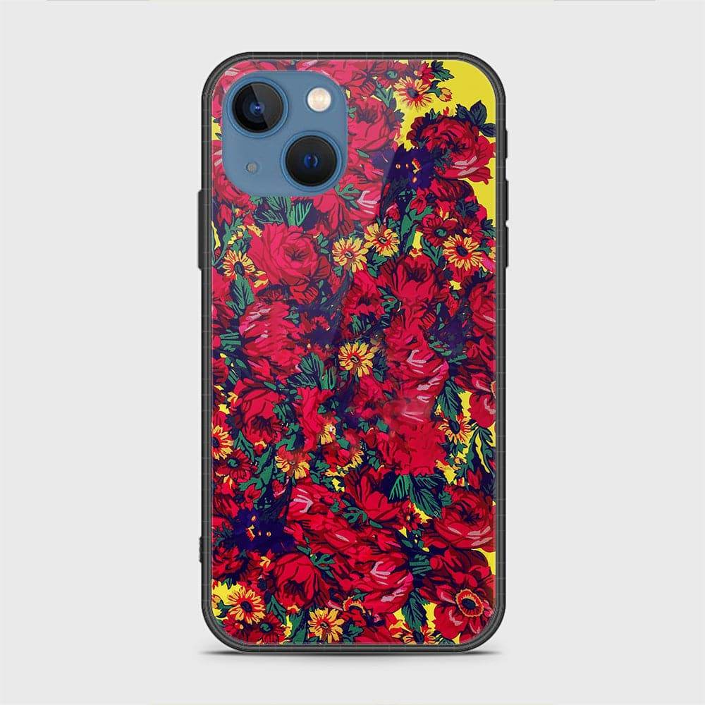 iPhone 13 Cover - Floral Series - HQ Ultra Shine Premium Infinity Glass Soft Silicon Borders Case Rounded Corner Style Design1 g13