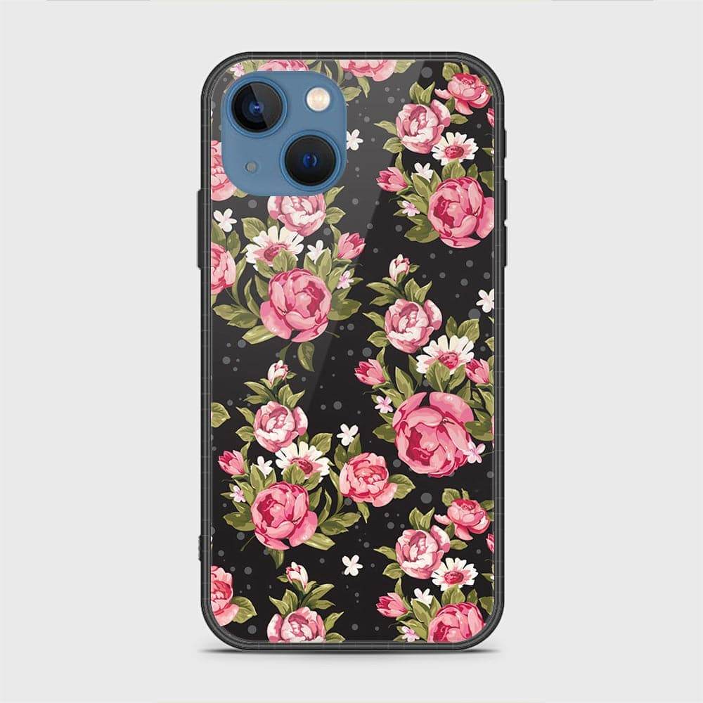 iPhone 13 Cover - Floral Series - HQ Ultra Shine Premium Infinity Glass Soft Silicon Borders Case Rounded Corner Style Design2