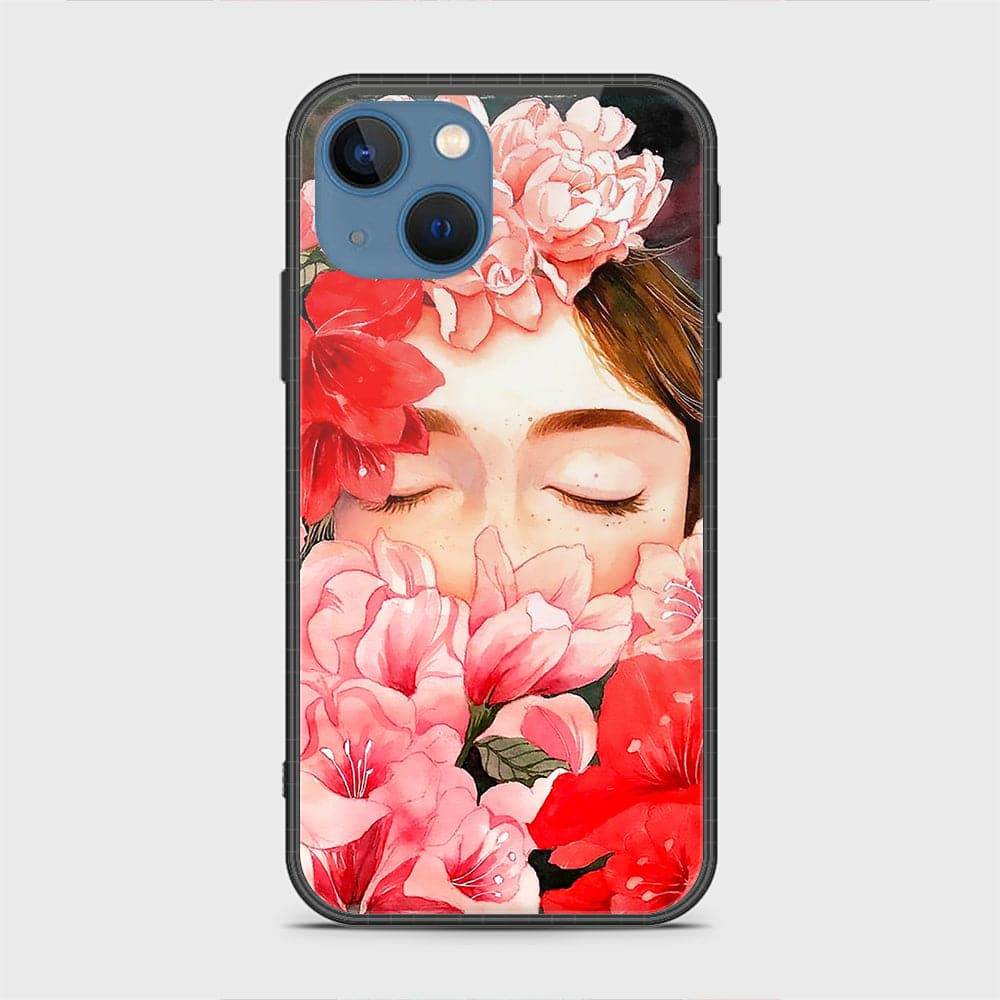 iPhone 13 Cover - Floral Series - HQ Ultra Shine Premium Infinity Glass Soft Silicon Borders Case Rounded Corner Style Design8
