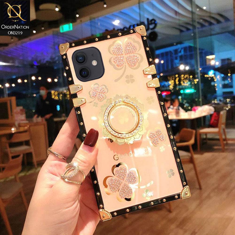 iPhone 11 Cover - Golden - Square Bling Diamond Glitter Soft TPU Trunk Case with Ring Holder - Futurestore.pk