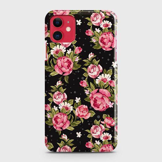 iPhone 11 Cover - Trendy Pink Rose Vintage Flowers Printed Hard Case with Life Time Colors Guarantee - Futurestore.pk
