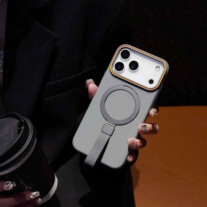 iPhone 17 Pro Max Cover - Gray - Trendy Magsafe Magnetic Kickstand Holder With Silicon Grip Protective Hard Shell Case