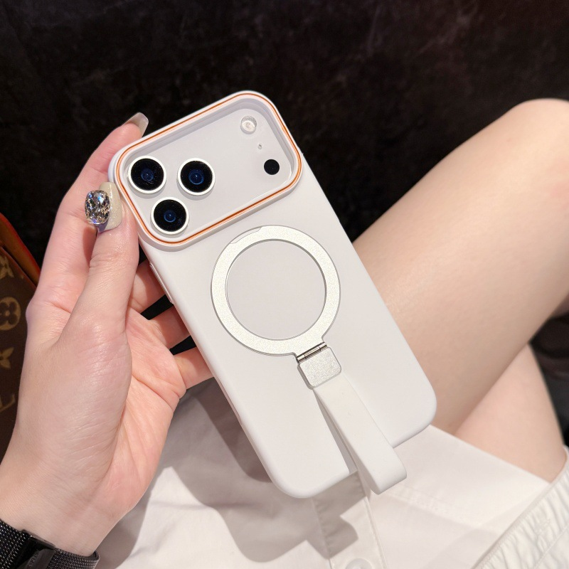 iPhone 17 Pro Max Cover - White - Trendy Magsafe Magnetic Kickstand Holder With Silicon Grip Protective Hard Shell Case