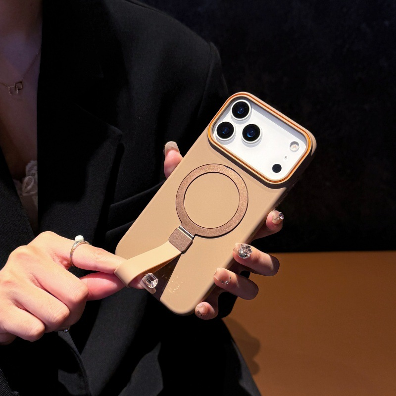 iPhone 17 Pro Max Cover - Brown - Trendy Magsafe Magnetic Kickstand Holder With Silicon Grip Protective Hard Shell Case