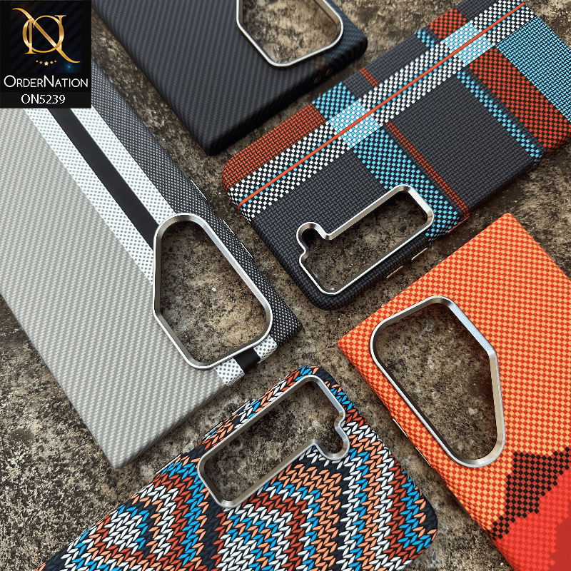 Samsung Galaxy S24 Ultra Cover - Design7 - Universe Luxo Carbon Fiber Texture Ultra Thin Shell Case With Metal Camera Ring Borders - Futurestore.pk