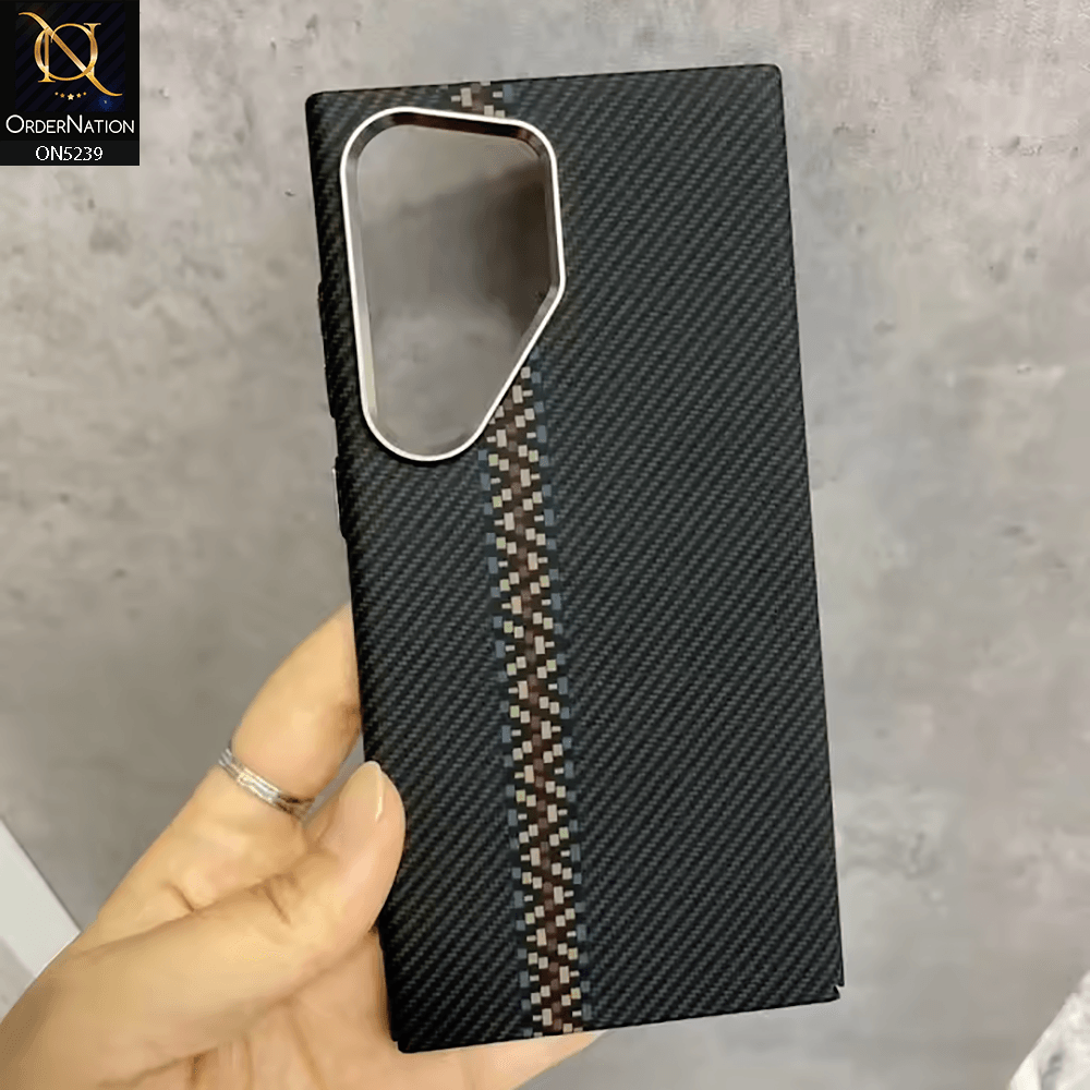 Samsung Galaxy S25 Ultra Cover - Design9 - Universe Luxo Carbon Fiber Texture Ultra Thin Shell Case With Metal Camera Ring Borders