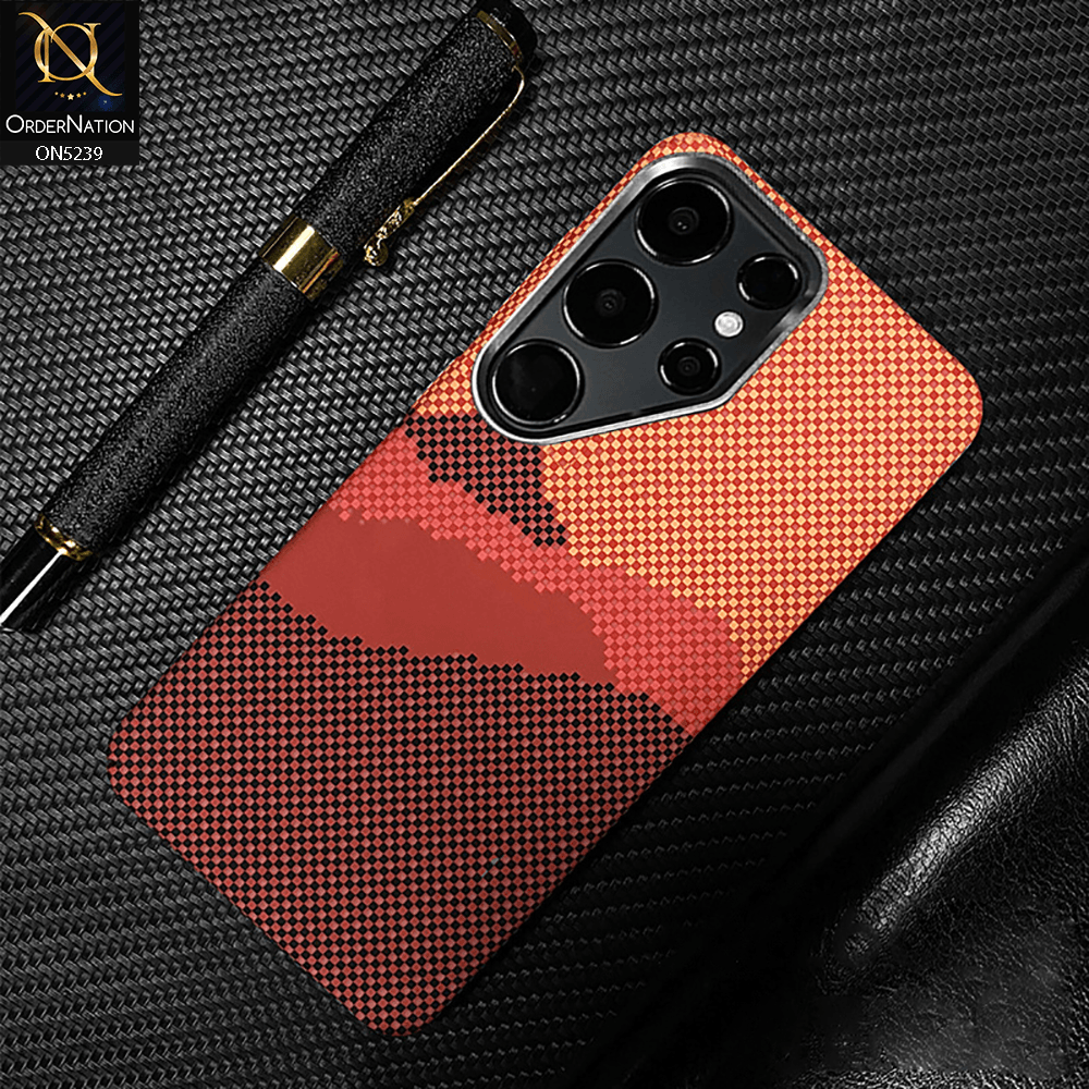 Samsung Galaxy S25 Ultra Cover - Design10 - Universe Luxo Carbon Fiber Texture Ultra Thin Shell Case With Metal Camera Ring Borders