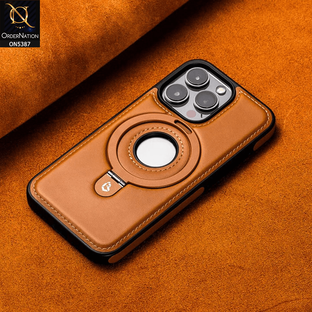 iPhone 16 Pro Max Cover - Brown - Luxury Leather Case Supports Magsafe Wireless Charging, Kickstand Bracket Holder Soft Border Case - Futurestore.pk
