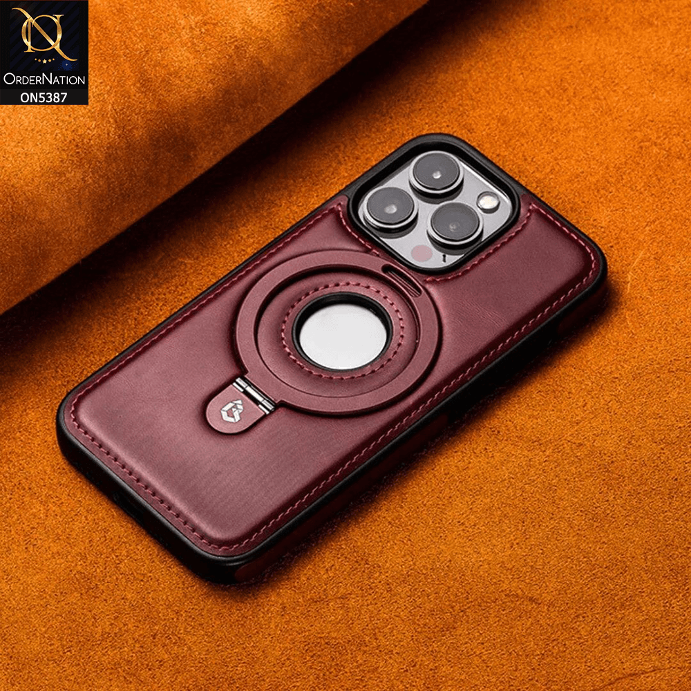 Samsung Galaxy S25 Ultra Cover - Maroon - Luxury Leather Case Supports Magsafe Wireless Charging, Kickstand Bracket Holder Soft Border Case - Futurestore.pk