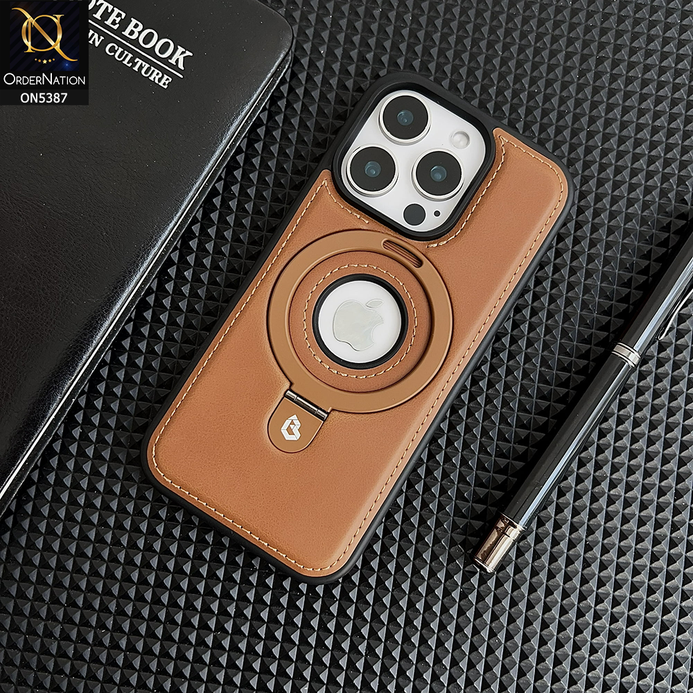 iPhone 17 Pro Max Cover - Brown - Luxury Leather Case Supports Magsafe Wireless Charging, Kickstand Bracket Holder Soft Border Case