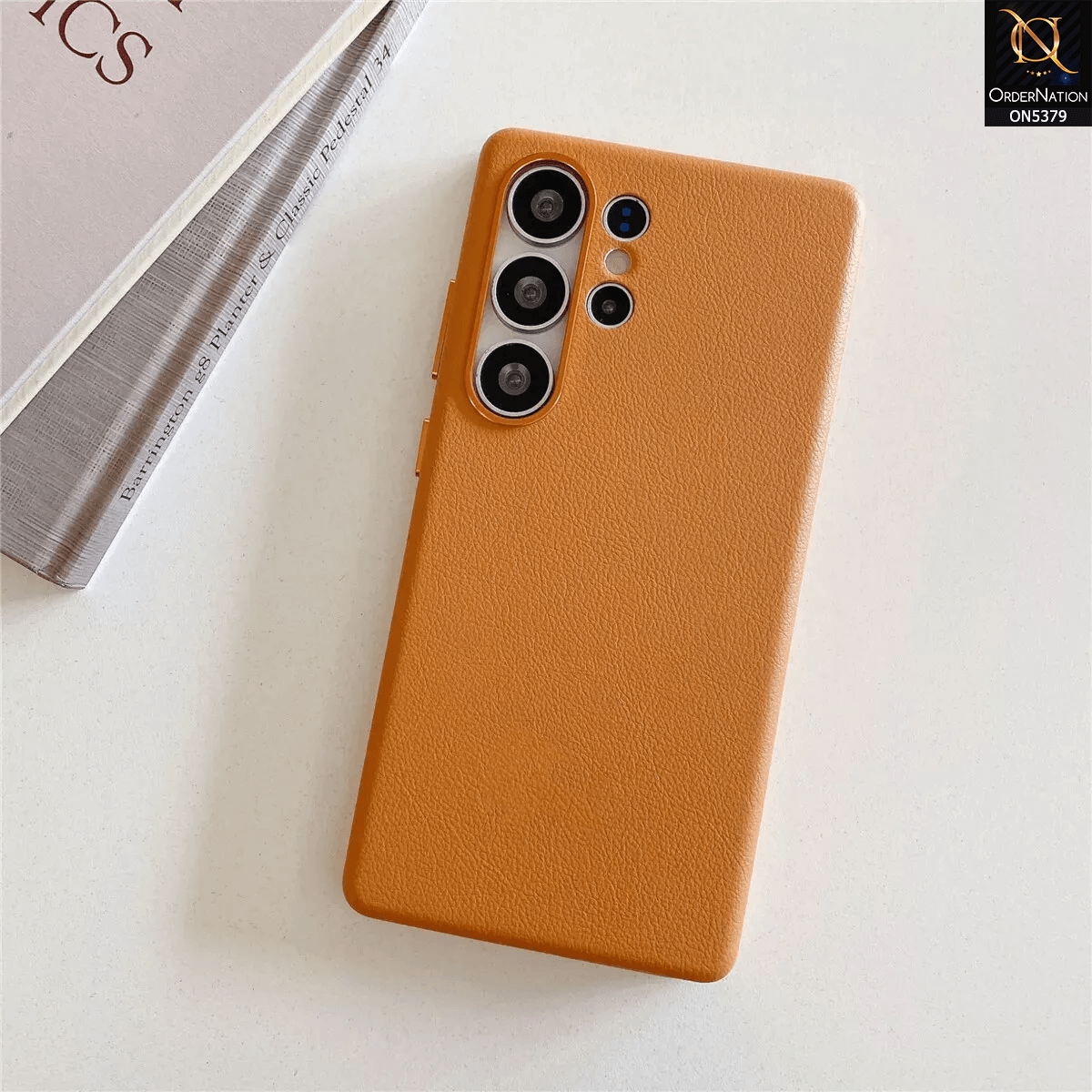 Samsung Galaxy S25 Ultra Cover - Orange - Premium Kindsuit Leather Case With Metal Camera Ring Borders