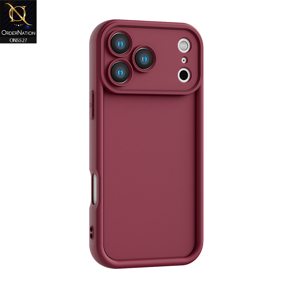 iPhone 17 Pro Max Cover - Maroon - Soft Silicone Case With Round Bumper Matte TPU Shockproof Cover