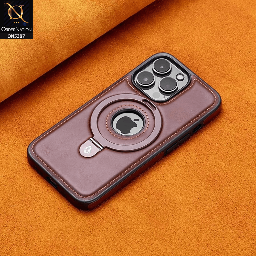 iPhone 16 Pro Max Cover - Maroon - Luxury Leather Case Supports Magsafe Wireless Charging, Kickstand Bracket Holder Soft Border Case - Futurestore.pk