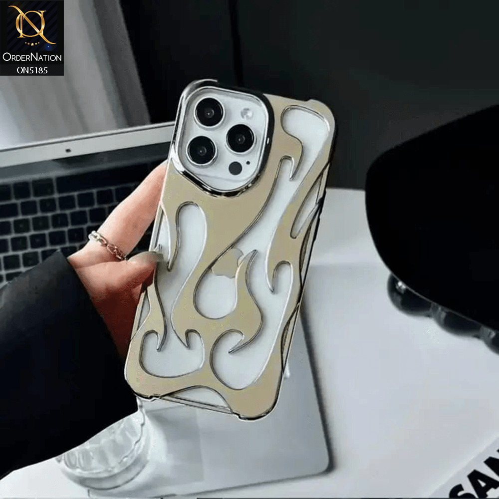 iPhone 16 Pro Max Cover - Golden - New Shiny Electroplating Flame Series Soft Case - Futurestore.pk