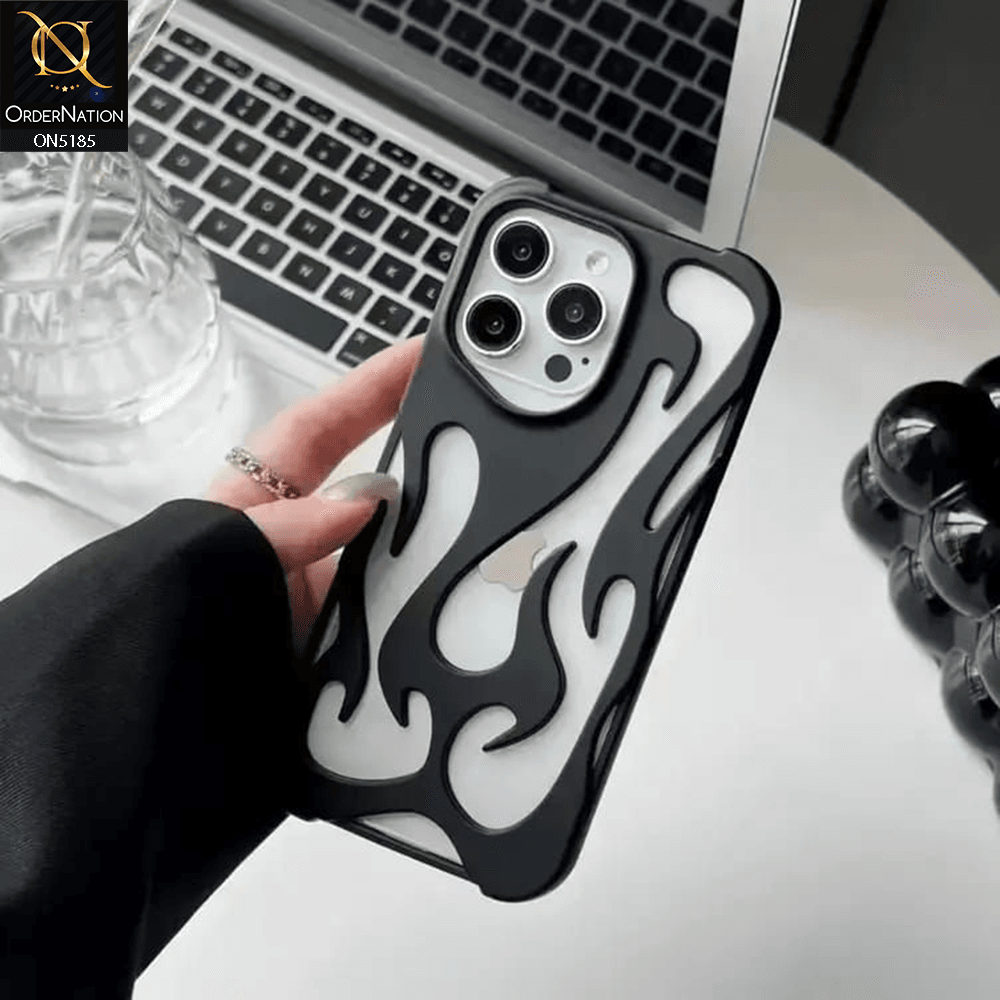 iPhone 16 Pro Max Cover - Black - New Shiny Electroplating Flame Series Soft Case - Futurestore.pk