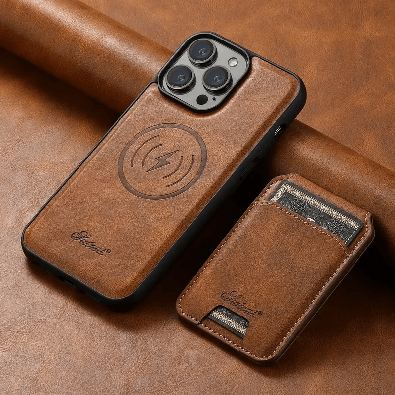 iPhone 16 Pro Max Cover - Brown - Luxury Leather Case with Magnetic Wallet and Kick Stand Holder - Futurestore.pk