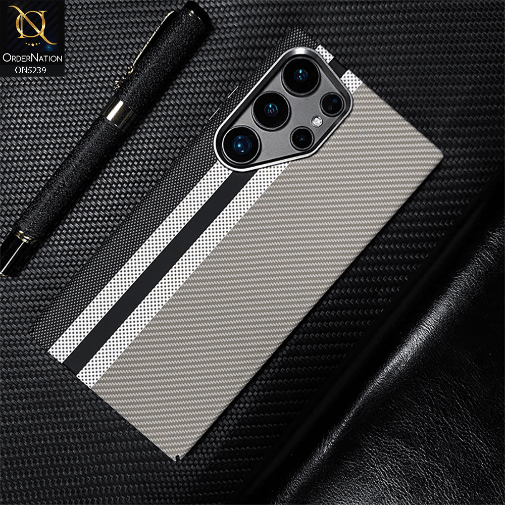 Samsung Galaxy S25 Ultra Cover - Design2 - Universe Luxo Carbon Fiber Texture Ultra Thin Shell Case With Metal Camera Ring Borders