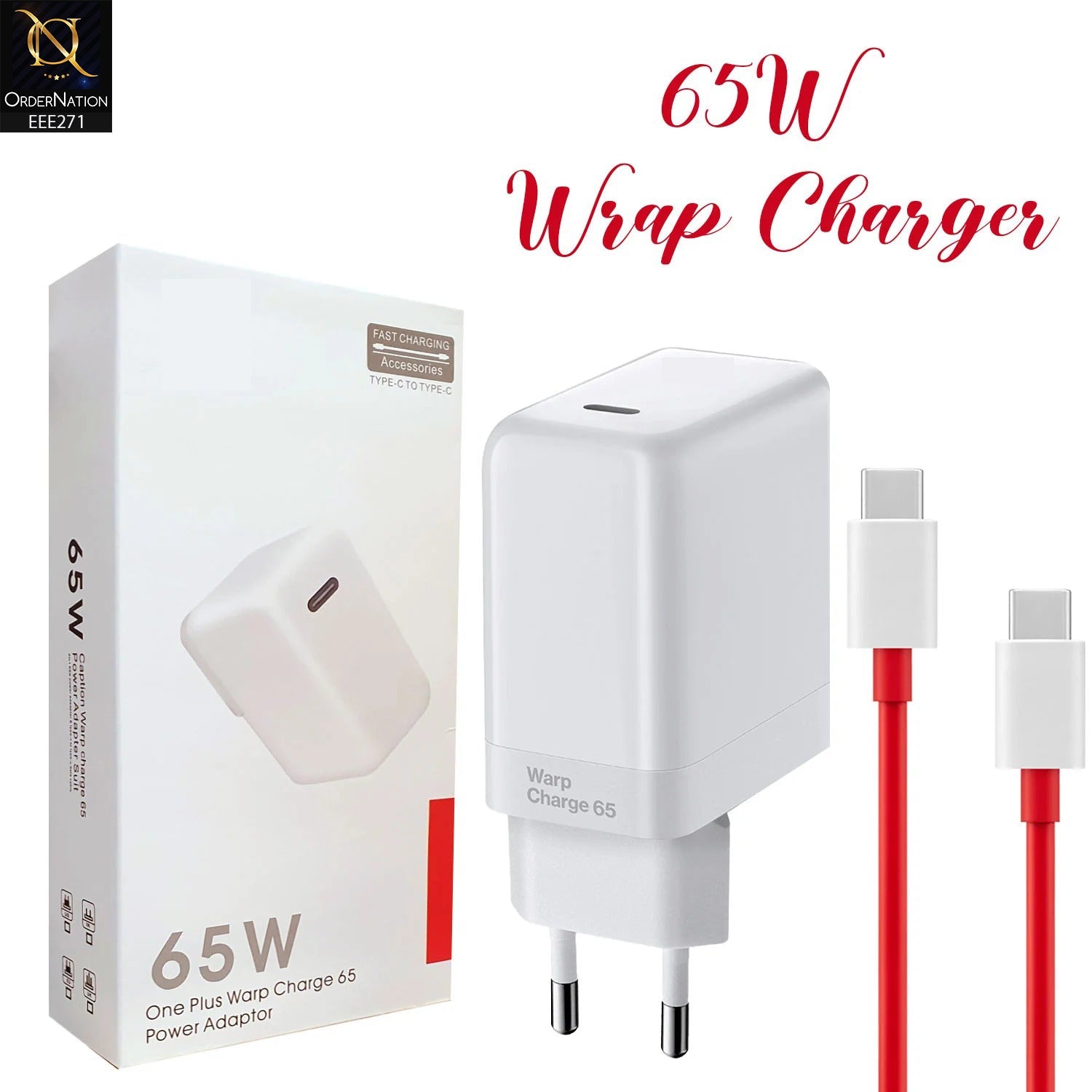 Oneplus Warp Charger 65 W Power Adapter EU Usb C-Type Cable Warp Charger 65w Fast Charger OnePlus Models- White