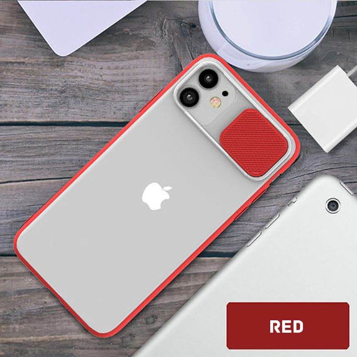 iPhone 11 Cover - Red - Translucent Matte Shockproof Camera Slide Protection Case - Futurestore.pk