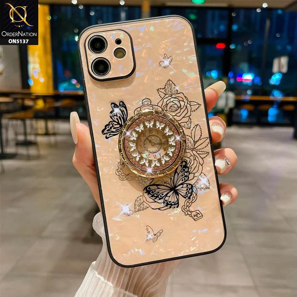iPhone 11 Cover - Golden - TYBOMB Luxury Shiny Glass Butterfly Bling Diamond Metal Holder Soft Border Case - Futurestore.pk