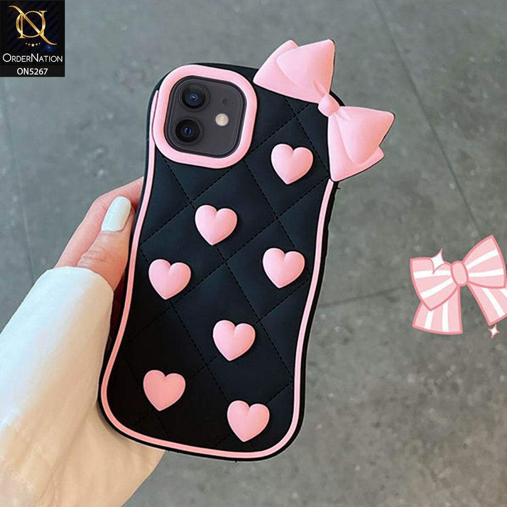 iPhone 11 Cover - Pink - 3D Pink Heart with Bow-Knot Design Soft Protective Case - Futurestore.pk