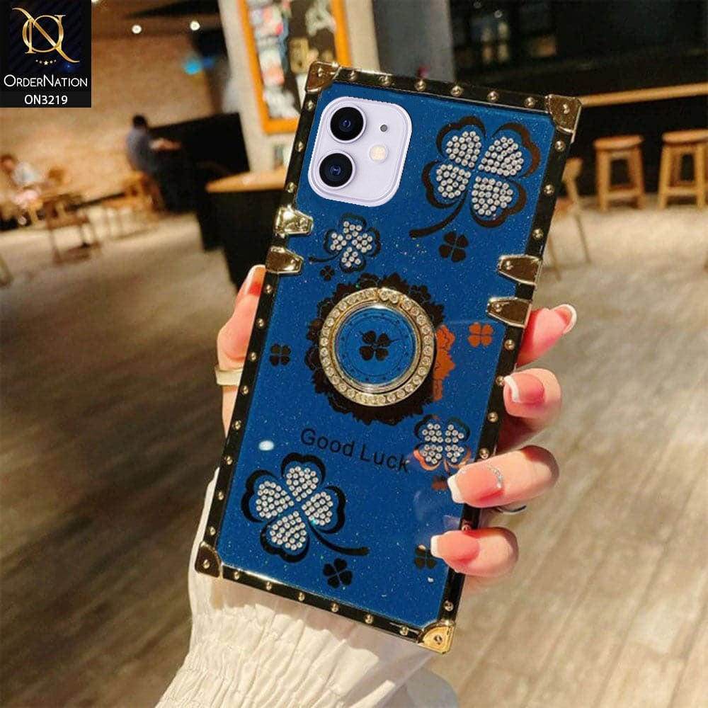 iPhone 11 Cover - Blue - Square Bling Diamond Glitter Soft TPU Trunk Case with Ring Holder - Futurestore.pk