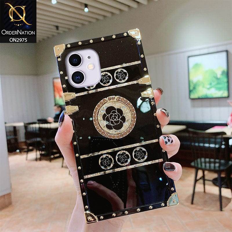iPhone 11 Cover - Design 1 - 3D illusion Gold Flowers Soft Trunk Case With Ring Holder - Futurestore.pk