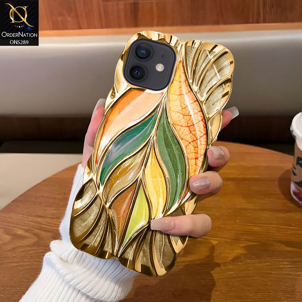 iPhone 11 Cover - Golden - Luxury 3D Colorful Maple Leaf Electroplatiang Wavy Soft Border Case - Futurestore.pk
