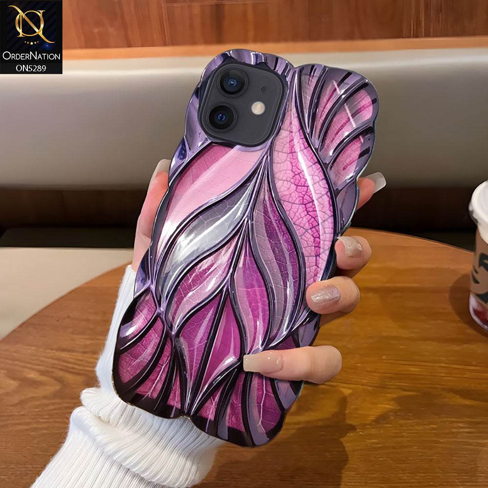 iPhone 11 Cover - Purple - Luxury 3D Colorful Maple Leaf Electroplatiang Wavy Soft Border Case - Futurestore.pk