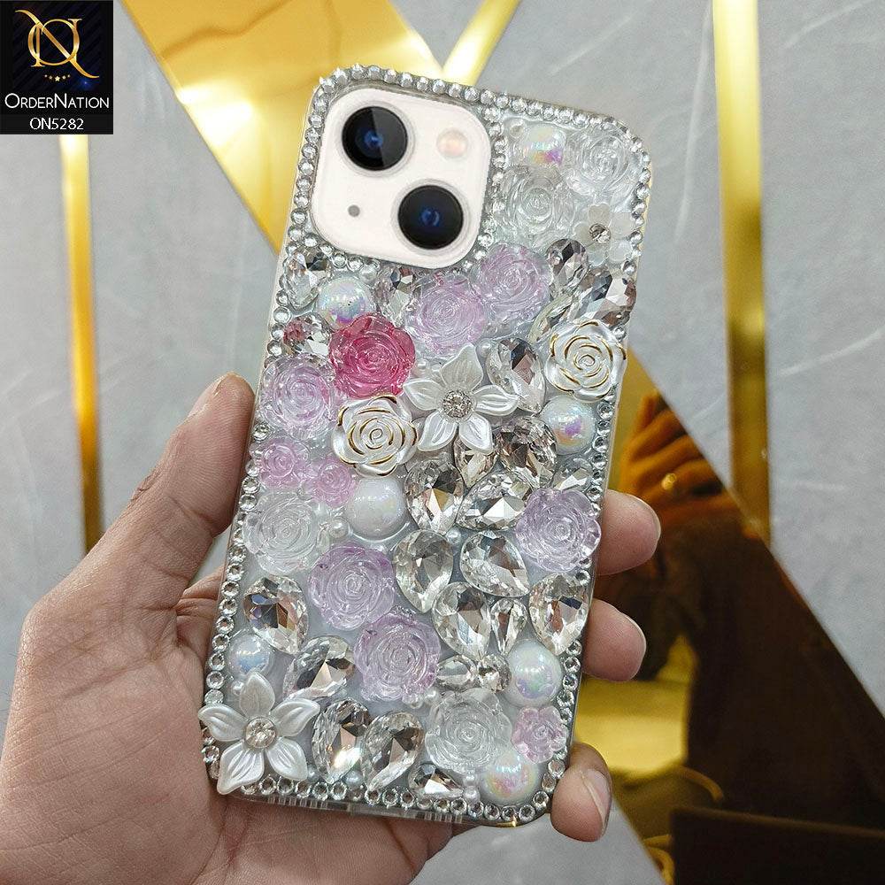 iPhone 13 Cover - Design 1 - Cute 3D Flowers Butterfly Shiny Rhinestones Soft Border Case - Futurestore.pk