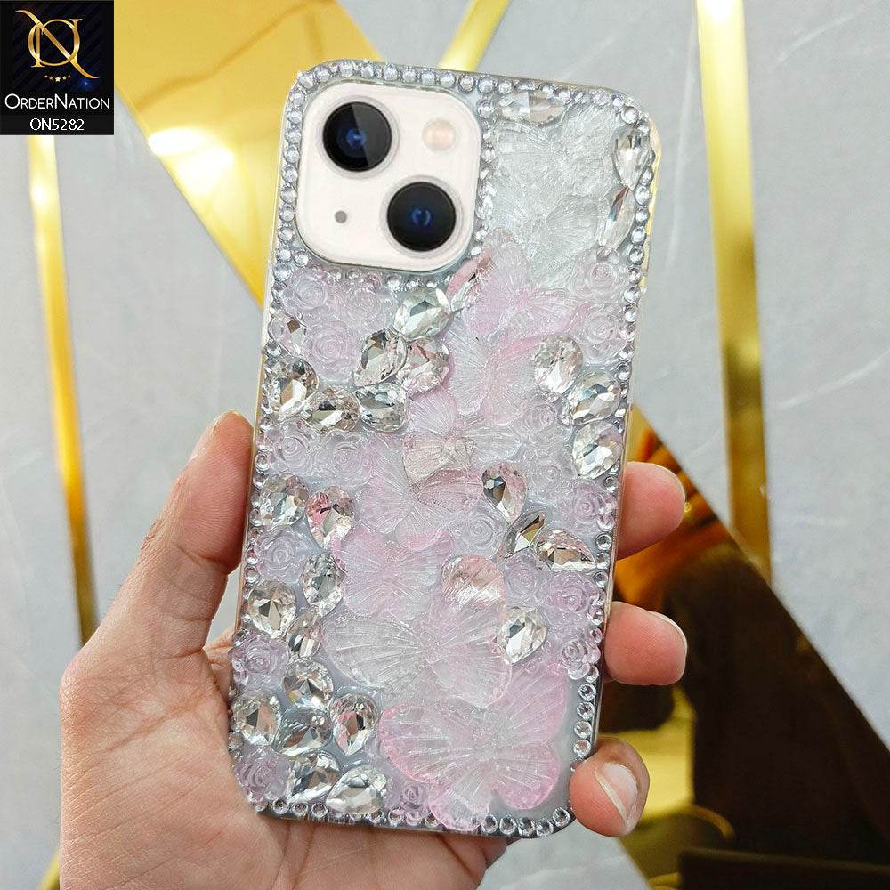 iPhone 13 Cover - Design 2 - Cute 3D Flowers Butterfly Shiny Rhinestones Soft Border Case - Futurestore.pk