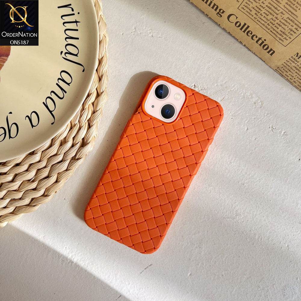 iPhone 13 Cover - Orange - New Woven Design Leather Feel Soft TPU Case - Futurestore.pk