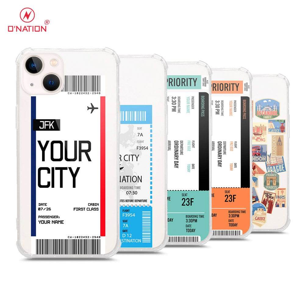 iPhone 13 Cover - Personalised Boarding Pass Ticket Series - 5 Designs - Clear Phone Case - Soft Silicon Borders U13