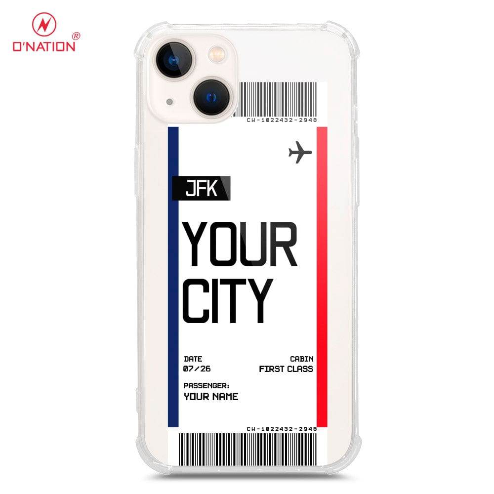 iPhone 13 Cover - Personalised Boarding Pass Ticket Series - 5 Designs - Clear Phone Case - Soft Silicon Borders U13