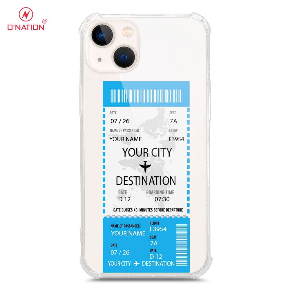 iPhone 13 Cover - Personalised Boarding Pass Ticket Series - 5 Designs - Clear Phone Case - Soft Silicon Borders U13