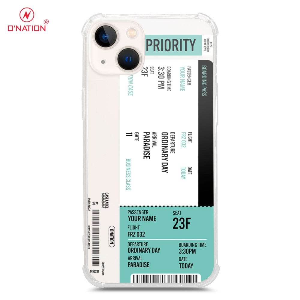iPhone 13 Cover - Personalised Boarding Pass Ticket Series - 5 Designs - Clear Phone Case - Soft Silicon Borders U13