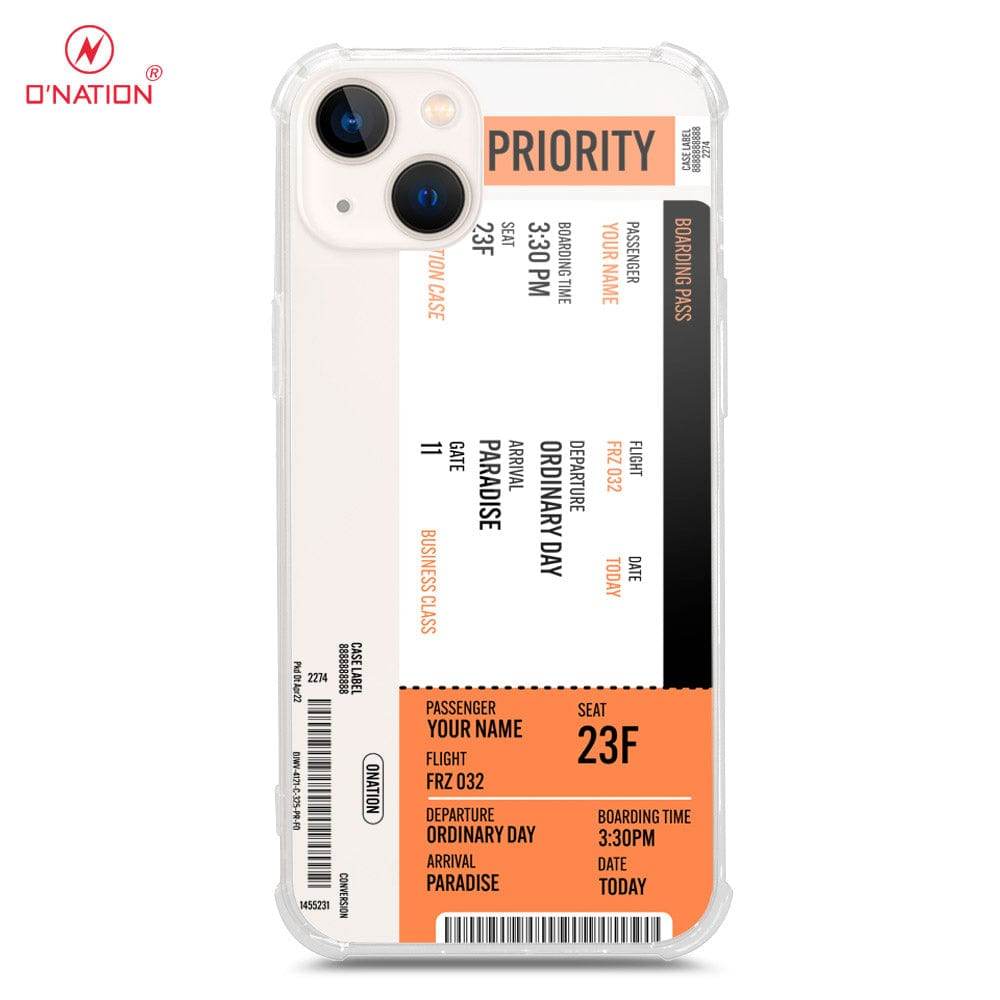 iPhone 13 Cover - Personalised Boarding Pass Ticket Series - 5 Designs - Clear Phone Case - Soft Silicon Borders U13