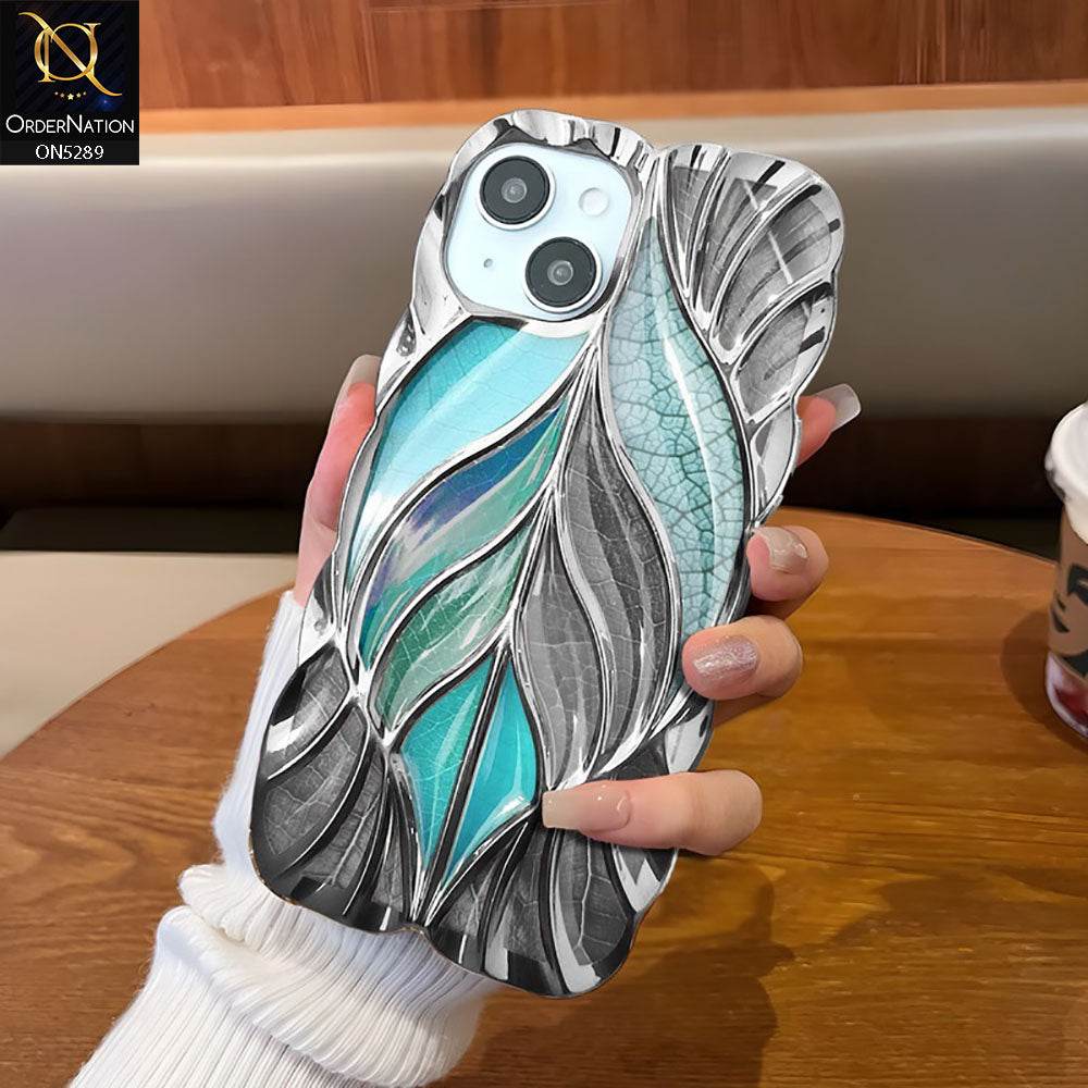 iPhone 13 Cover - Sea Green - Luxury 3D Colorful Maple Leaf Electroplatiang Wavy Soft Border Case - Futurestore.pk