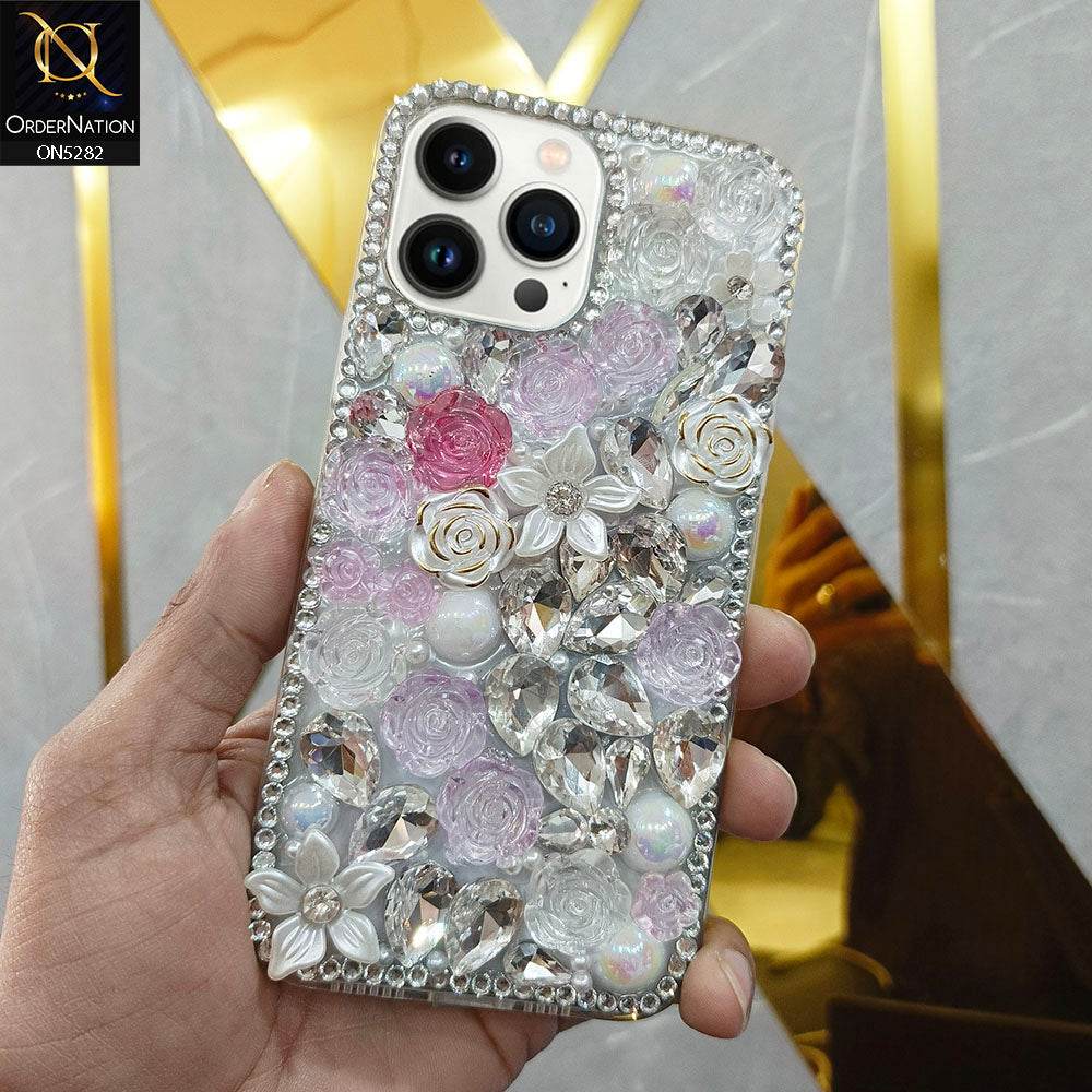 iPhone 16 Pro Max Cover - Design 1 - Cute 3D Flowers Butterfly Shiny Rhinestones Soft Border Case - Futurestore.pk