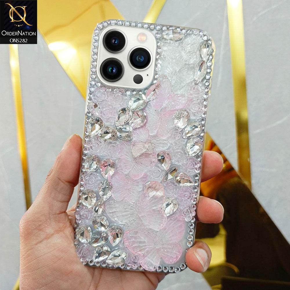 iPhone 16 Pro Max Cover - Design 2 - Cute 3D Flowers Butterfly Shiny Rhinestones Soft Border Case - Futurestore.pk