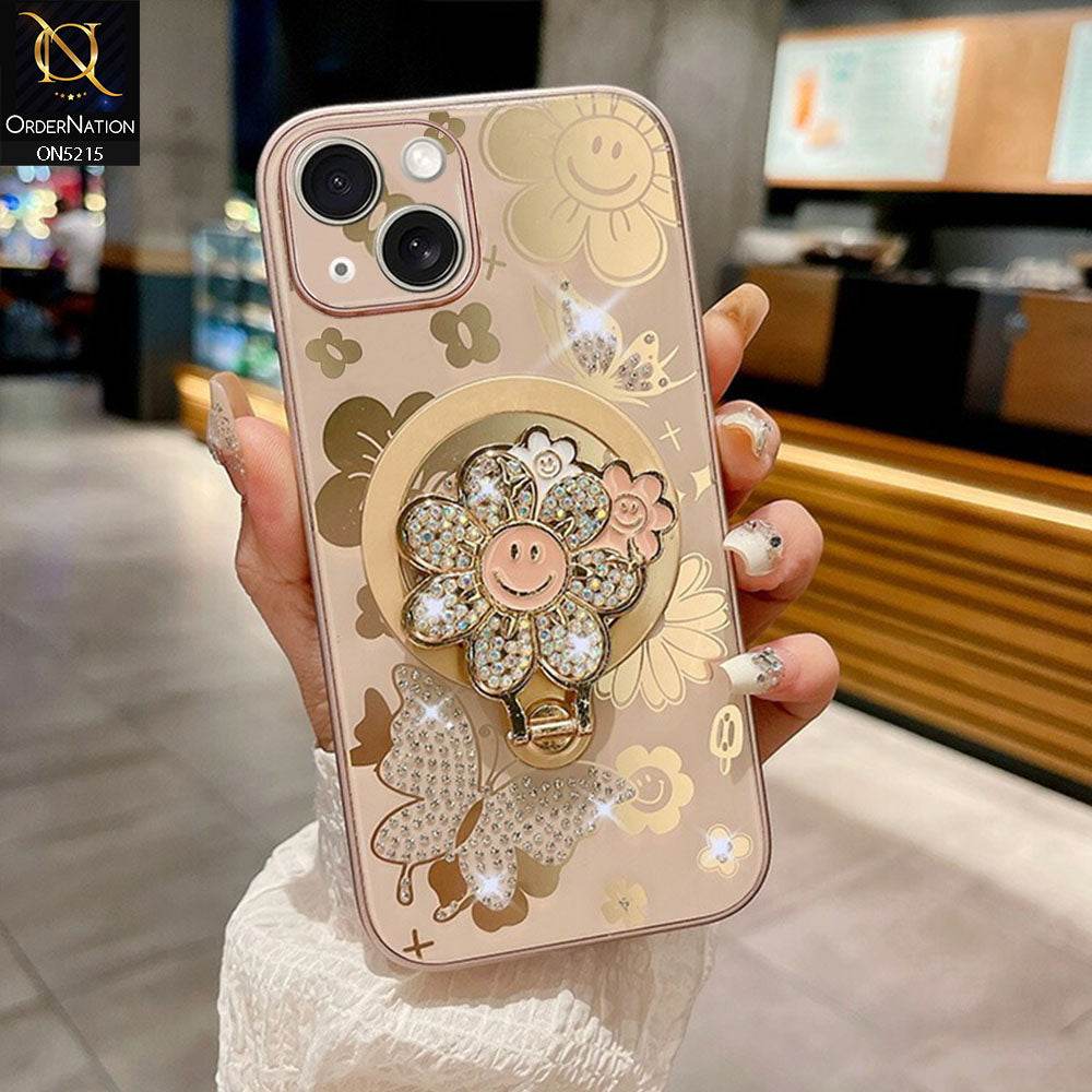 iPhone 13 Cover - Golden - Cute Bling Sunflower Kickstand Magsafe Compatible Soft Border Case With Camera Protection - Futurestore.pk