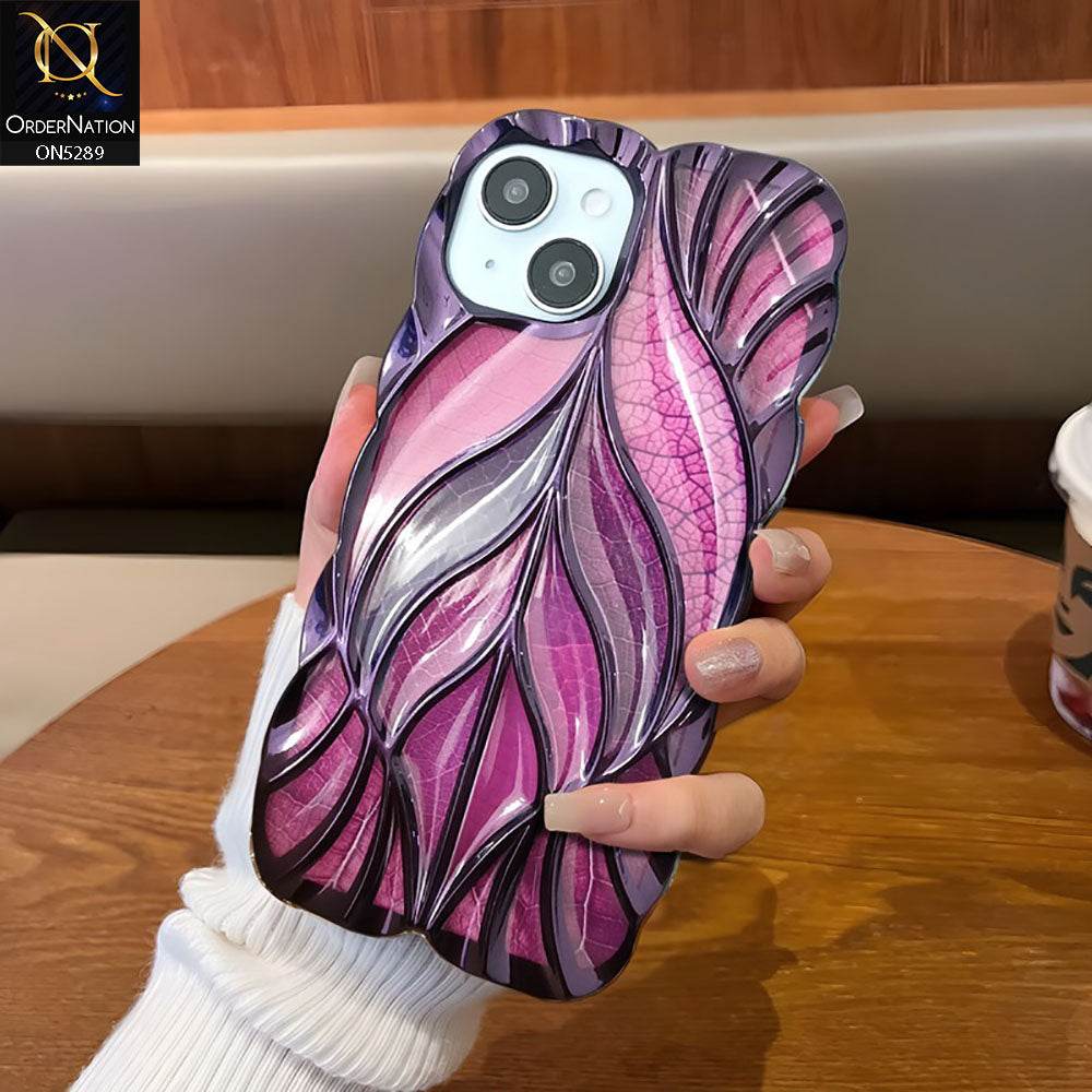 iPhone 13 Cover - Purple - Luxury 3D Colorful Maple Leaf Electroplatiang Wavy Soft Border Case - Futurestore.pk