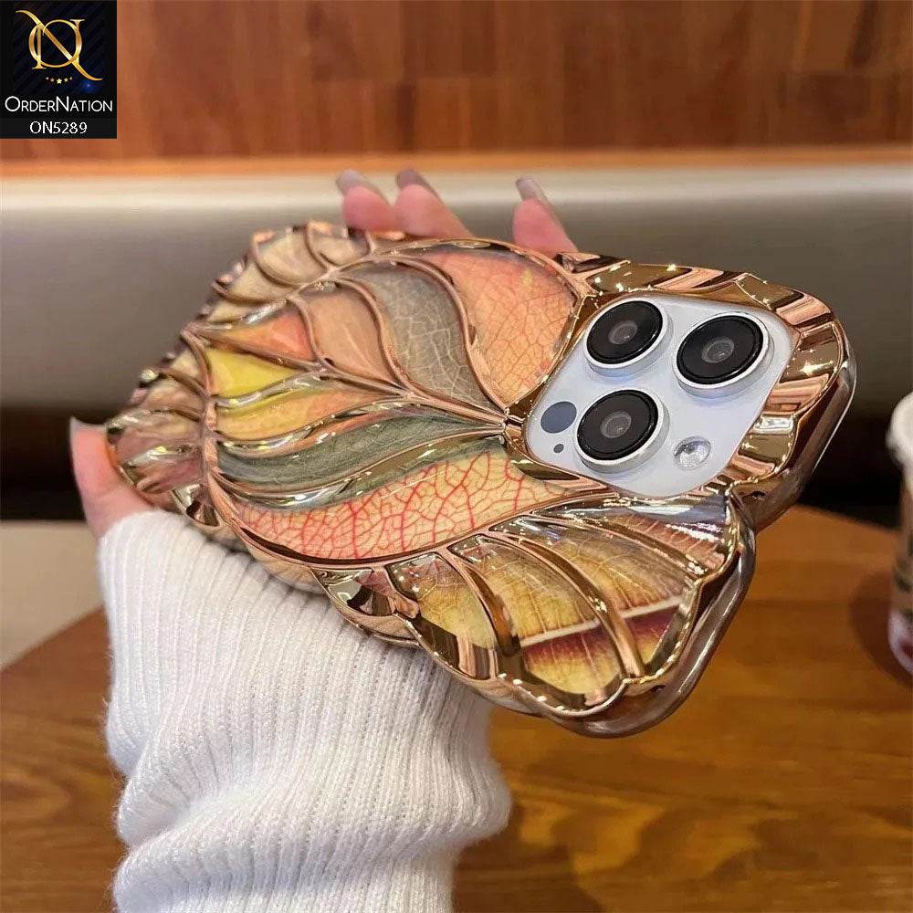 iPhone 16 Pro Max Cover - Golden - Luxury 3D Colorful Maple Leaf Electroplatiang Wavy Soft Border Case - Futurestore.pk