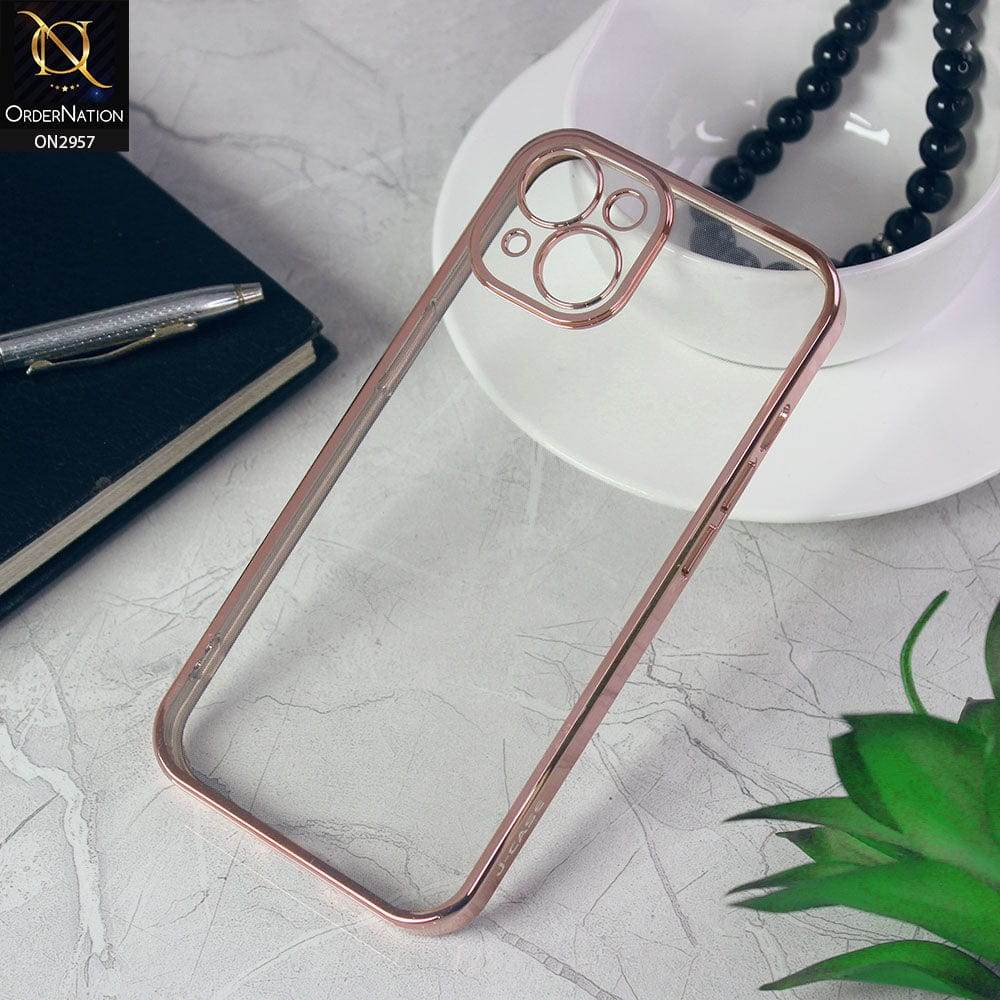 iPhone 13 Cover - Rose Gold - J-Case Soft Color Borders Camera Protection Clear Back Case - Futurestore.pk