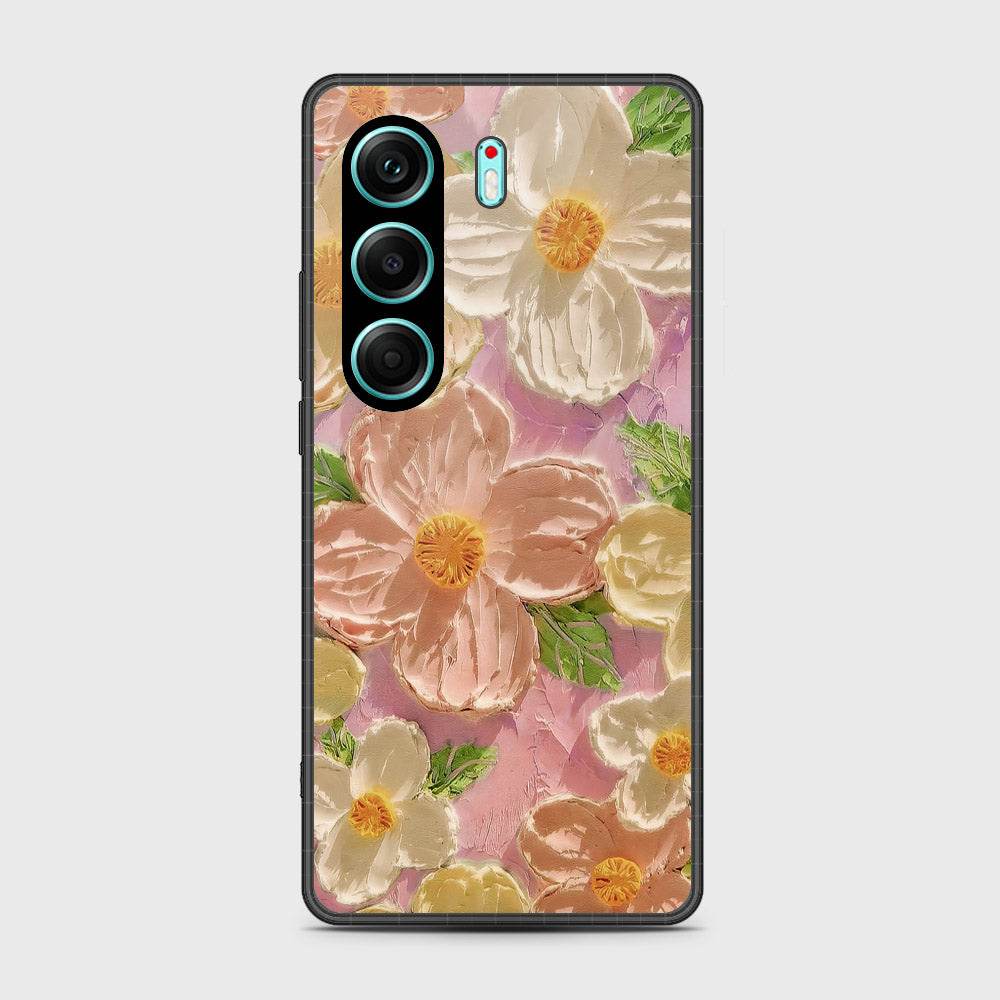 Tecno Camon 40 Cover - Floral Series - Design 11 - White & Green - HQ Premium Shine Durable Shatterproof Case