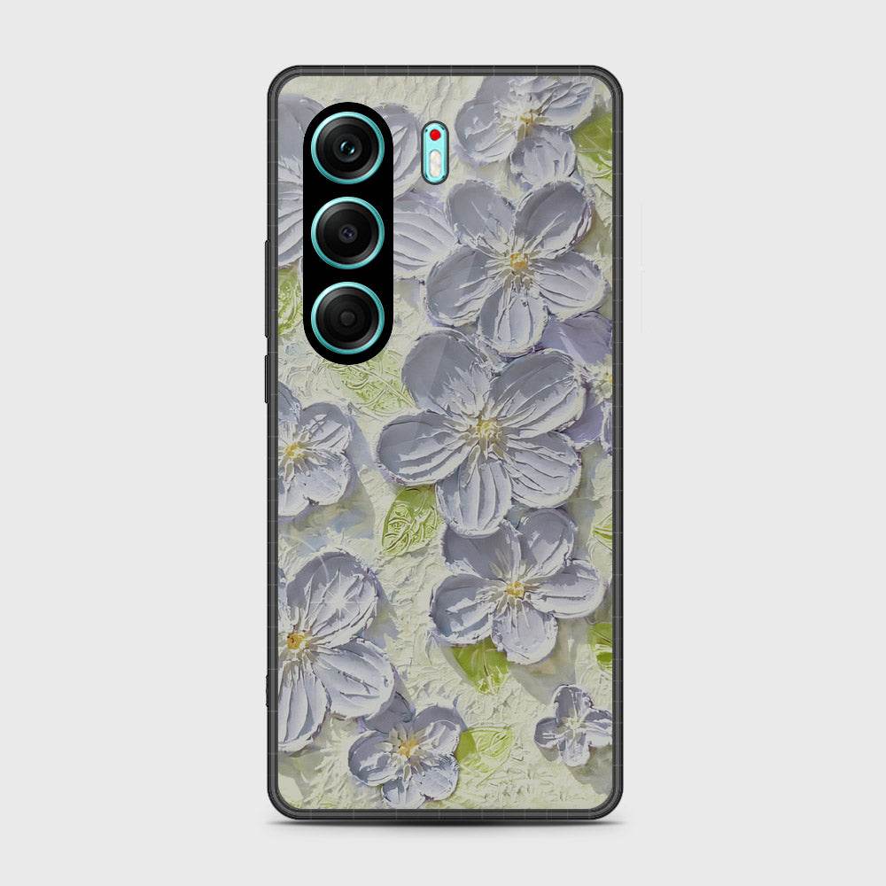 Tecno Camon 40 Cover - Floral Series - Design 12 - Grey & Green - HQ Premium Shine Durable Shatterproof Case
