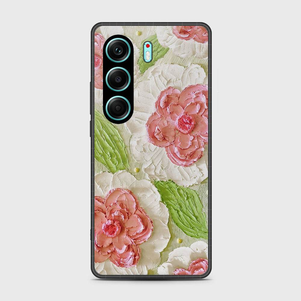 Tecno Camon 40 Cover - Floral Series - Design 13 - Offwhite & Green - HQ Premium Shine Durable Shatterproof Case