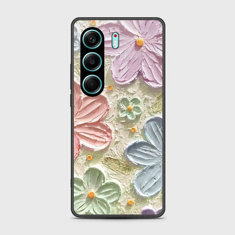 Tecno Camon 40 Cover - Floral Series - Design 15 - Blue & Green - HQ Premium Shine Durable Shatterproof Case