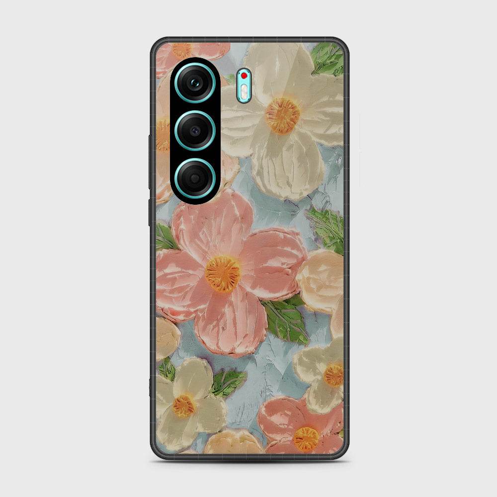 Tecno Camon 40 Cover - Floral Series - Design 16 - Cyan & Pink - HQ Premium Shine Durable Shatterproof Case